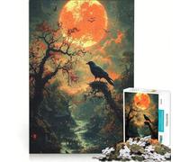 Rompecabezas para Adultos de 1000 Piezas: Cuervo bajo la Luna de Sangre, Juego Interactivo, Actividades Familiares, Toda la Familia 38x52cm