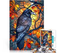 Rompecabezas para Adultos de 1000 Piezas Cuervo en vidriera de otoño Juegos Juguetes Regalo Decoración hogar 52x38cm