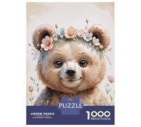 Rompecabezas para Adultos De 1000 Piezas Cute Bear with Flowers Watercolor Rompecabezas para Adultos Juego De Ingenio Regalos para Mujeres Actividades Divertidas En Casa 38x26cm/1000pcs
