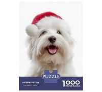 Rompecabezas para Adultos De 1000 Piezas Cute Coton De Tulear Dog with Santa Hat Rompecabezas para Adultos Juguete Decoración De Pared Difícil Difícil para Cumpleaños, Navidad 70x50cm/1000pcs