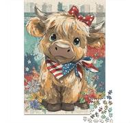 Rompecabezas para Adultos De 1000 Piezas Cute Cow with American Flag Bandana Rompecabezas para Adultos Juego De Ingenio Decoración del Hogar Cumpleaños 38x26cm/1000pcs