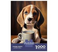 Rompecabezas para Adultos De 1000 Piezas Cute Dog Puppy Coffee Pup Rompecabezas Antiestrés Juguetes Divertidos Y Humorísticos Actividades Divertidas En Casa, 52x38cm/1000pcs