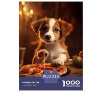 Rompecabezas para Adultos De 1000 Piezas Cute Dog Puppy Pizza Food Rompecabezas para Adultos Juguetes Antiestrés Corte De Precisión Interacción Entre Padres E Hijos 38x26cm/1000pcs