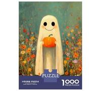 Rompecabezas para Adultos De 1000 Piezas Cute Ghost with Pumpkin in Flower Field Rompecabezas para Adultos Juego De Ingenio Análisis Y Lógica Cumpleaños Y Navidad 52x38cm/1000pcs