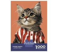 Rompecabezas para Adultos De 1000 Piezas Cute Vintage Cat in Striped Shirt Rompecabezas Juegos De Relajación Desafío Difícil Reducción del Estrés Regalos 38x26cm/1000pcs