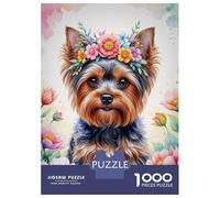 Rompecabezas para Adultos De 1000 Piezas Cute Yorkshire with Floral Crown Watercolor Rompecabezas para Adultos Juego De Ingenio Regalos para Mujeres Actividades Divertidas En Casa 38x26cm/1000pcs