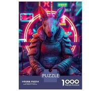 Rompecabezas para Adultos De 1000 Piezas Cyberpunk Armadillo in Neon Cityscape Rompecabezas para Adultos Juegos Relajantes Alivia El Estrés Ayuda A Ejercitar El Cerebro 70x50cm/1000pcs