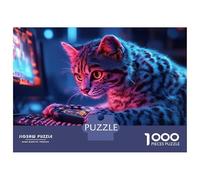 Rompecabezas para Adultos De 1000 Piezas Cyberpunk Cat Gamer Rompecabezas para Adultos Juegos Relajantes Decoración Perfecta Regalos para Reducir El Estrés 52x38cm/1000pcs