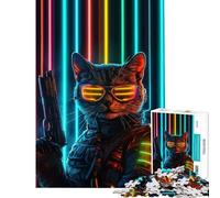Rompecabezas para Adultos de 1000 Piezas Cyberpunk Cat Gun Difícil y desafiante Regalos para Mujeres Juguetes antiestrés para Mayores de 14 años 50x75cm