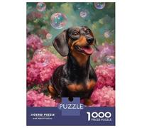 Rompecabezas para Adultos De 1000 Piezas Dachshund in Flowers with Bubbles Rompecabezas para Adultos Juguete Decoración De Pared Decoración del Hogar Regalos para Amigos Y Familiares 70x50cm/1000pcs
