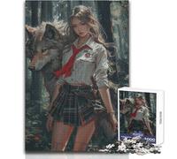 Rompecabezas para Adultos de 1000 Piezas de Anime Girl and The Wolf, Juegos Familiares, una Obra de Arte, Regalos para el Amigo Secreto, tamaño 38x52cm