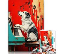 Rompecabezas para Adultos de 1000 Piezas de Border Collie Tocando el Piano, Juego Familiar desafiante, Juguete DIY para decoración de Pared del hogar (tamaño 75x50cm)
