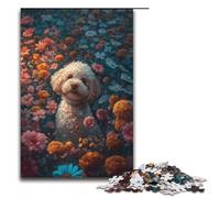 Rompecabezas para Adultos de 1000 Piezas de caniches Entre Flores decoración de Escritorio. 1000 Piezas (38 x 26 cm).