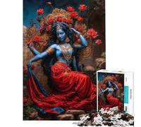 Rompecabezas para Adultos de 1000 Piezas de la Diosa Kali en Rojo y Dorado Rompecabezas para Adultos Juguete para decoración de Pared Alivia el estrés Regalos para Reducir el estrés (tamaño 38x52cm)