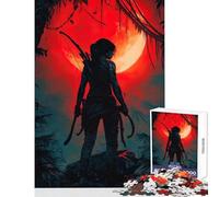Rompecabezas para Adultos de 1000 Piezas de Lara Croft en la Jungla con Luna Roja Juguetes antiestrés Grandes Regalos y Juguetes Juego de ingenio con póster a Juego y Hoja de Trivia tamaño 38x26cm