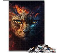 Rompecabezas para Adultos de 1000 Piezas de Madera con Cara de Gato de Fuego, Ideal para el hogar, 50x75cm, Ideal para la Familia, un desafío Mental Adolescentes