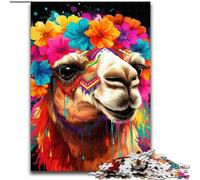 Rompecabezas para Adultos de 1000 Piezas de Madera con diseño de Camello con Flores,para Adolescentes Mayores de 14 años,decoración del hogar,50x75cm,una Atractiva Actividad de Noche