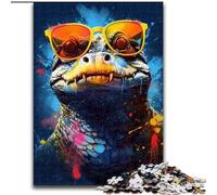 Rompecabezas para Adultos de 1000 Piezas de Madera con diseño de cocodrilo Colorido con Gafas,Ideal para Decorar el hogar o la Oficina,Ideal como regalode 50x75cm para Juegos interactivos Familiares