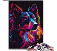 Rompecabezas para Adultos de 1000 Piezas de Madera con diseño de DJ Neon Border Collie,Ideal para Decorar el hogar o la Oficina,Ideal como regalode 50x75cm para Juegos interactivos Familiares