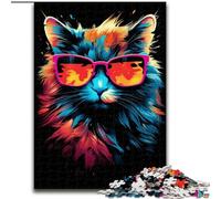 Rompecabezas para Adultos de 1000 Piezas de Madera con diseño de Gato con Gafas de Sol Divertida Actividad para Disfrutar en casa 50x75cm Una Atractiva Actividad Nocturna de Juegos Familiares