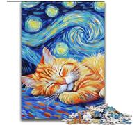 Rompecabezas para Adultos de 1000 Piezas de Madera con diseño de Gato Persa y Cielo Nocturno Juego Interactivo Familiar Apto para Mayores de 14 años 50x75cm