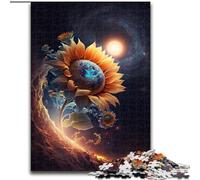 Rompecabezas para Adultos de 1000 Piezas de Madera con diseño de Girasol Espacial, Juego Interactivo Familiar, Apto para Mayores de 14 años, 50x75cm, para Juego Interactivo Familiar