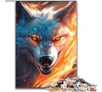 Rompecabezas para Adultos de 1000 Piezas de Madera con diseño de Lobo de Fuego de Colores,Ideal como decoración o Regalo de cumpleaños,Ideal para Manualidades Familiares y Divertidas