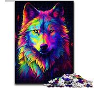 Rompecabezas para Adultos de 1000 Piezas de Madera con diseño de Lobo de neón, Mayores de 14 años, 50x75cm Un Rompecabezas desafiante y Relajante para Adolescentes
