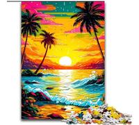 Rompecabezas para Adultos de 1000 Piezas de Madera con diseño Retro de Atardecer en la Playa,Ideal como decoración o Regalo de cumpleaños,50x75cm Manualidad Divertida para la Familia y Vacaciones
