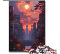 Rompecabezas para Adultos de 1000 Piezas de Madera con la Ciudad al Atardecer, Juego Interactivo Familiar, Apto para Mayores de 14 años, 50x75cm, Juego Interactivo Familiar