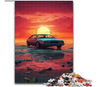 Rompecabezas para Adultos de 1000 Piezas de Madera con un Coche al Atardecer Mayores de 14 años 50x75cm Un Rompecabezas desafiante y Relajante para Adolescentes