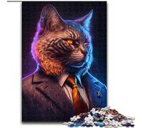 Rompecabezas para Adultos de 1000 Piezas de Madera de Boss Cat con Traje, Halloween, Navidad y cumpleaños 1000 Piezas(50x75cm)