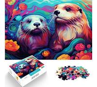 Rompecabezas para adultos de 1000 piezas de nutria colorida imposible con piezas totalmente entrelazadas al azar de 14.95 x 20.47 pulgadas