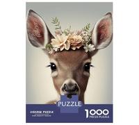 Rompecabezas para Adultos De 1000 Piezas Deer Floral Animal Face Rompecabezas para Adultos Juego De Ingenio Análisis Y Lógica Actividades Divertidas para Hacer En Casa, 38x26cm/1000pcs