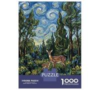 Rompecabezas para Adultos De 1000 Piezas Deer in A Van Gogh-Style Forest Rompecabezas para Adultos Juego De Ingenio Patrón De Ensamblaje Regalos para Amigos Y Familiares 70x50cm/1000pcs