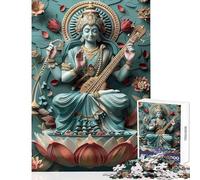 Rompecabezas para Adultos de 1000 Piezas del Dios hindú Saraswati Juego de ingenio Un desafío difícil Juguetes para armar cumpleaños y Navidad (38x26cm)