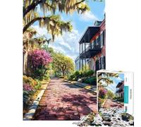 Rompecabezas para Adultos de 1000 Piezas del Distrito histórico de Savannah Georgia Juegos Divertidos para Adultos Decoración cumpleaños (tamaño 50x75cm)
