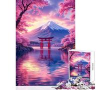 Rompecabezas para Adultos de 1000 Piezas del Monte Fuji con Sakura Juguete Educativo Regalo de cumpleaños Juegos relajantes con póster a Juego y Hoja de Trivia tamaño 38x52cm