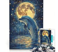 Rompecabezas para Adultos de 1000 Piezas: Delfín bajo la luz de la Luna, Juego Interactivo, Actividades Familiares, Toda la Familia 38x26cm
