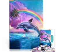 Rompecabezas para Adultos de 1000 Piezas Delfín Saltando sobre el arcoíris Alivio del estrés Juguetes de decoración del hogar 52x38cm
