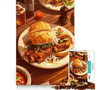 Rompecabezas para Adultos de 1000 Piezas Deliciosa Hamburguesa sobre una Mesa de Madera Ideal para Decorar y ejercitar la Mente divertirse en casa Regalo o para Aficionados