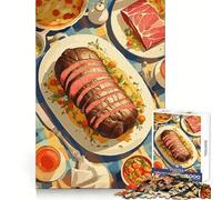 Rompecabezas para Adultos de 1000 Piezas Delicioso festín de Carne sobre Mantel a Cuadros Arte de Bordes precisos Juguete Que desafía la Mente Juego Tranquilo Regalo Divertido de Navidad 38x26cm