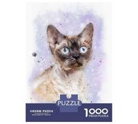 Rompecabezas para Adultos De 1000 Piezas Devon Rex Cat Watercolor Rompecabezas Antiestrés Juguetes Divertidos Y Humorísticos Actividades Divertidas En Casa, 52x38cm/1000pcs