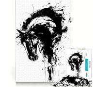 Rompecabezas para Adultos de 1000 Piezas,Dibujo de Caballo en Blanco y Negro con Tinta,Corte preciso,Divertido Juego Mental,Regalo para Relajarse,Tiempo de diversión,decoración navideña para la Pared
