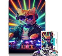 Rompecabezas para Adultos de 1000 Piezas, difícil de superar, DJ Cat, Rompecabezas de 1000 Piezas, Juegos educativos, decoración de Pared, cumpleaños y Navidad (tamaño 75x50cm)