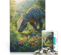 Rompecabezas para Adultos de 1000 Piezas Dinosaurio en un Campo de Flores Hecho de cartón para Mayores de 14 años Juegos educativos Decoración del hogar Regalos de Amigo Secreto tamaño：38x52cm