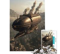 Rompecabezas para Adultos de 1000 Piezas Dirigible Steampunk sobre la Ciudad Juego Educativo desafío Juguete Juegos relajantes Una Obra de Arte Regalos para Hombres y Mujeres (tamaño 50x75cm)