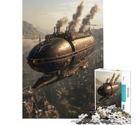 Rompecabezas para Adultos de 1000 Piezas Dirigible Steampunk sobre la Ciudad Juego Familiar desafiante Juguetes Gran Regalo para los Amantes de los Juegos de dificultad Alta (Tamaño 38x52cm)