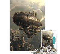 Rompecabezas para Adultos de 1000 Piezas Dirigible Steampunk sobre la Ciudad Juguetes educativos para Aprender y Jugar a la Mente Juego para Toda la Familia Regalos para Mujeres y Hombres (38x52cm)