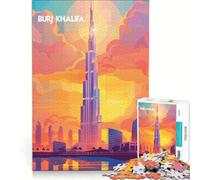 Rompecabezas para Adultos de 1000 Piezas, diseño Burj Khalifa Glow, Juego Relajante, dificultad Alta, Incluye póster y Hoja de Preguntas a Juego, 38x52cm